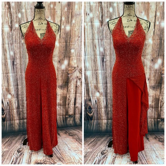 beaded halter jumpsuit